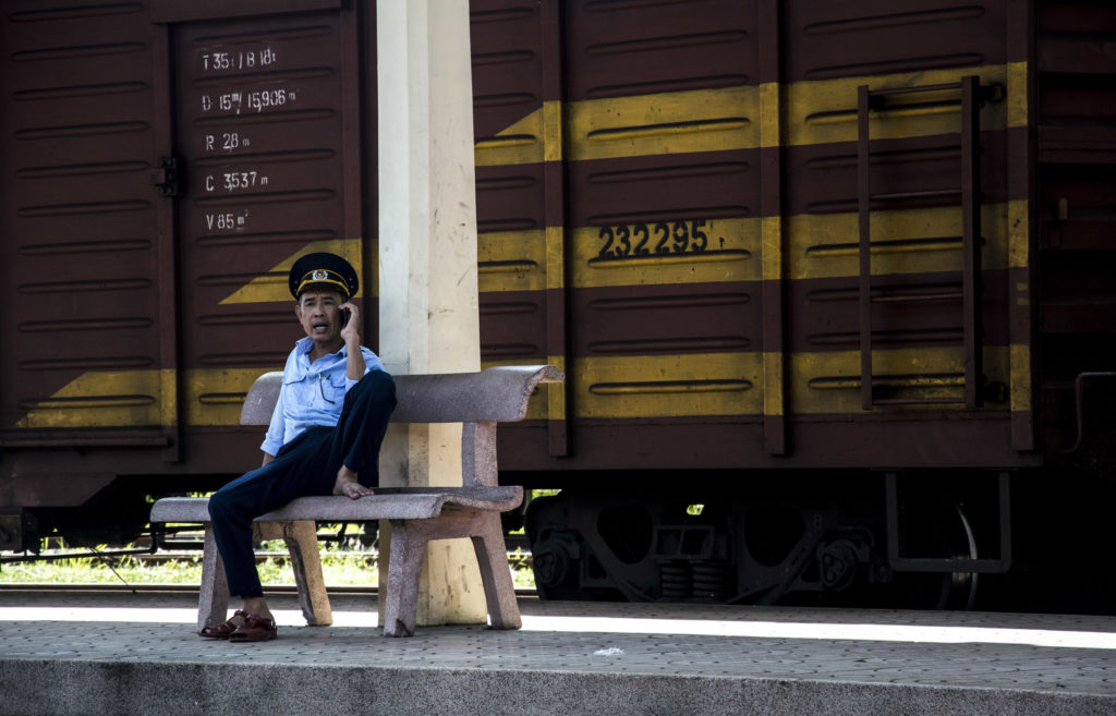 guard at the train station Hue